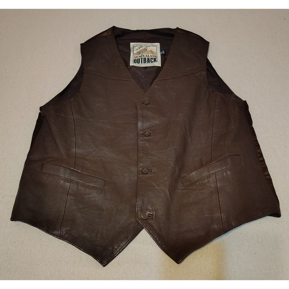 New Zealand Outback Men's Brown Leather Vest Cooper Collections‎ Size LT